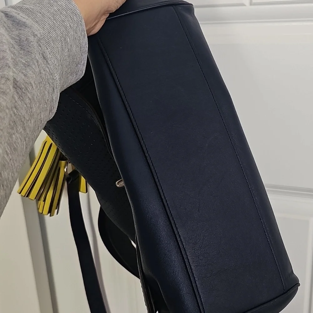 Coach 2012 Romy Top Handle Bag Navy And Chartreuse Perforated